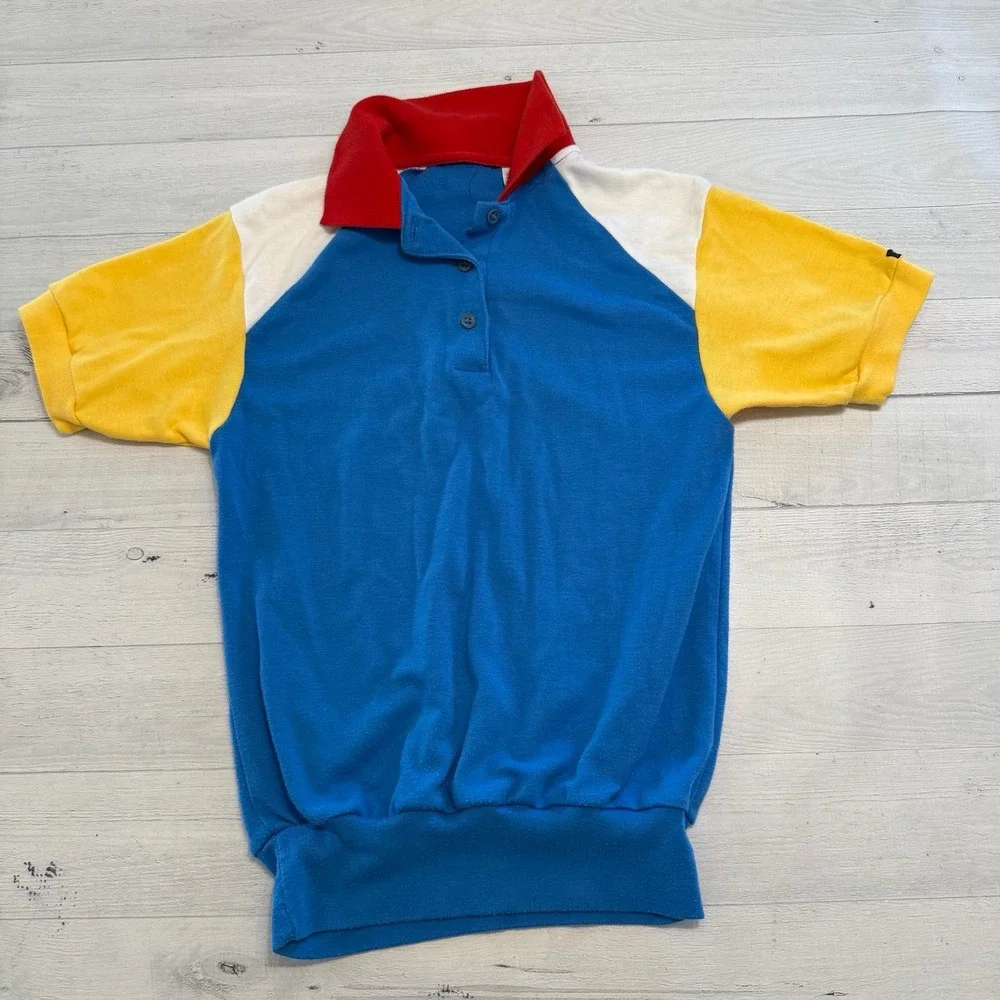 Vintage‎ boys red yellow blue colorblock polo shirt